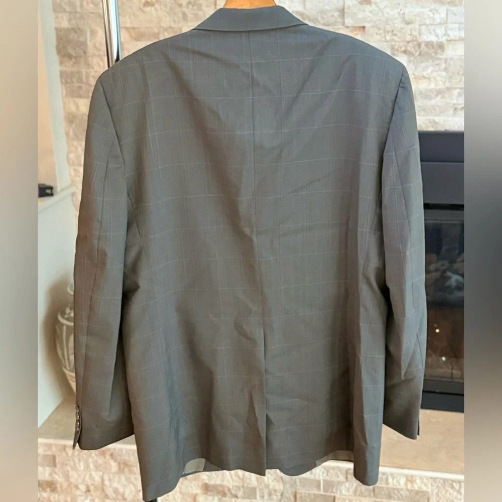 Vtg Burberry’s 100% Wool Blazer Grey Green Plaid 2 Button Closure Sz ~44‎